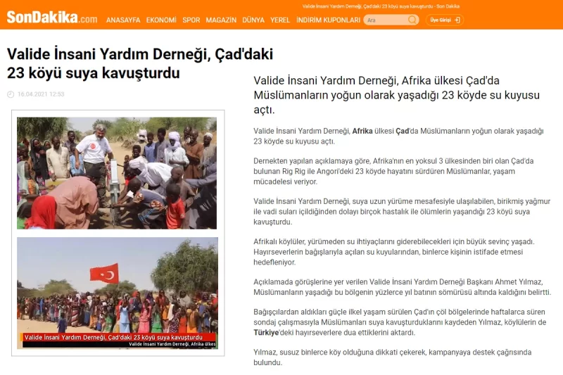Valide İnsani Yardım Derneği, Çad'daki 23 köyü suya kavuşturdu