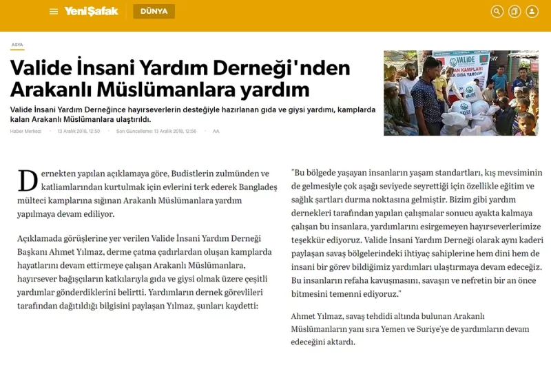 Valide İnsani Yardım Derneği'nden Arakanlı Müslümanlara Yardım