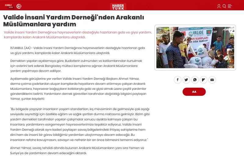 Valide İnsani Yardım Derneği'nden Arakanlı Müslümanlara Yardım