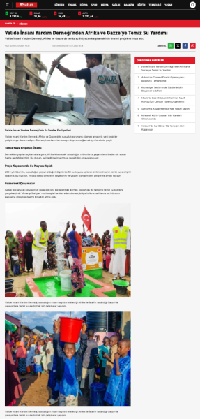 Valide İnsani Yardım Derneği'nden Afrika ve Gazze'ye Temiz Su Yardımı