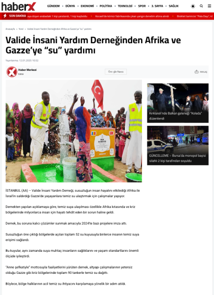 Valide İnsani Yardım Derneğinden Afrika ve Gazze’ye “su” yardımı