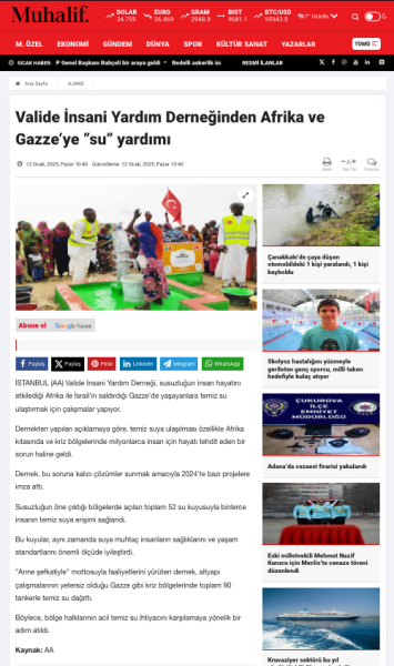 Valide İnsani Yardım Derneğinden Afrika ve Gazze’ye ”su” yardımı